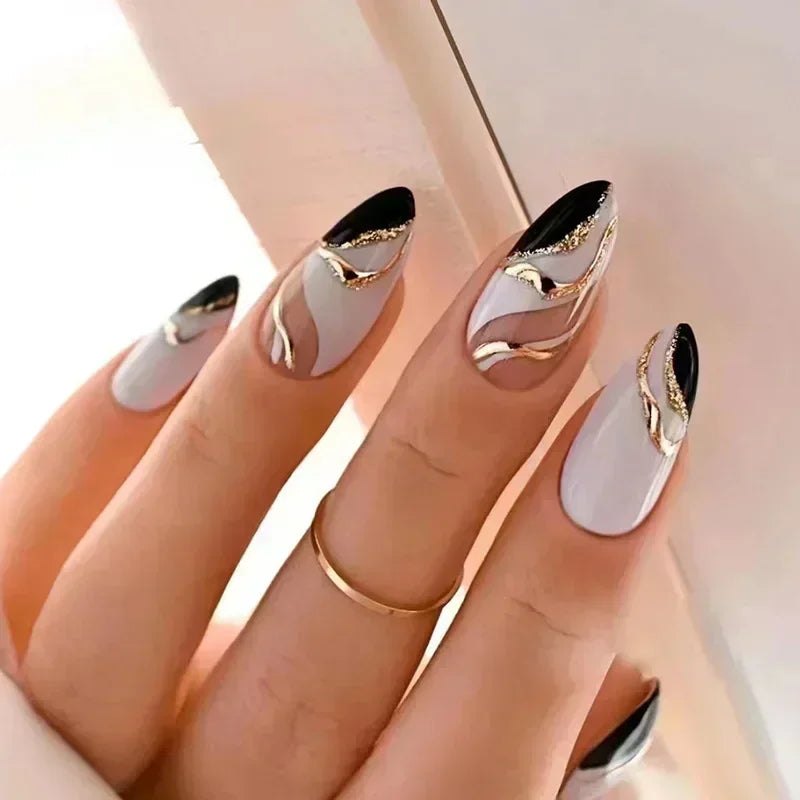 💗 24pcs French Almond Press-On Nails – White Edge with INS Pink Style