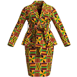 🌺 African Women Top & Skirt Set – Long Sleeve Ankara Print Suit (WY10871)