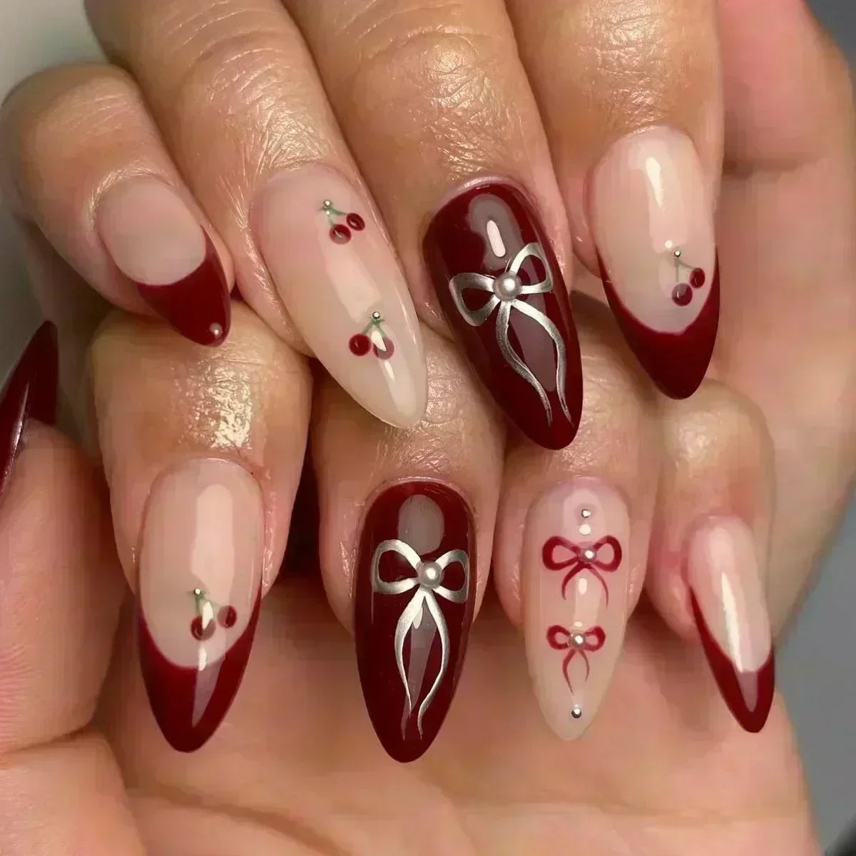 🌸 24pcs Pink Almond Press-On Nails – Sweet Summer Floral with Pearls