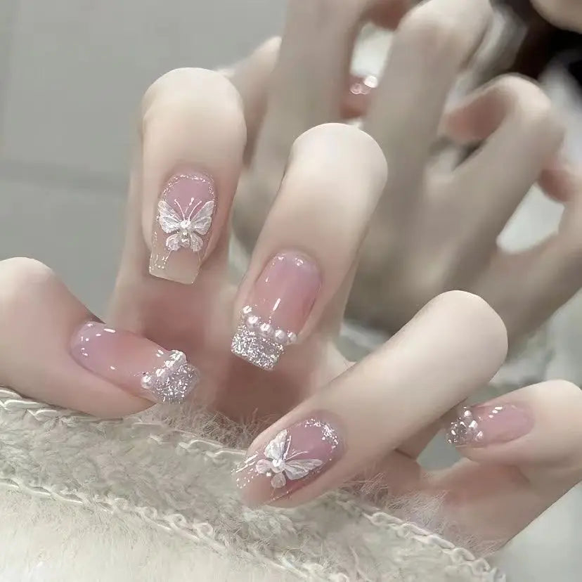 🤍 24pcs Nude White French Press-On Nails – Short Square, Simple & Stylish
