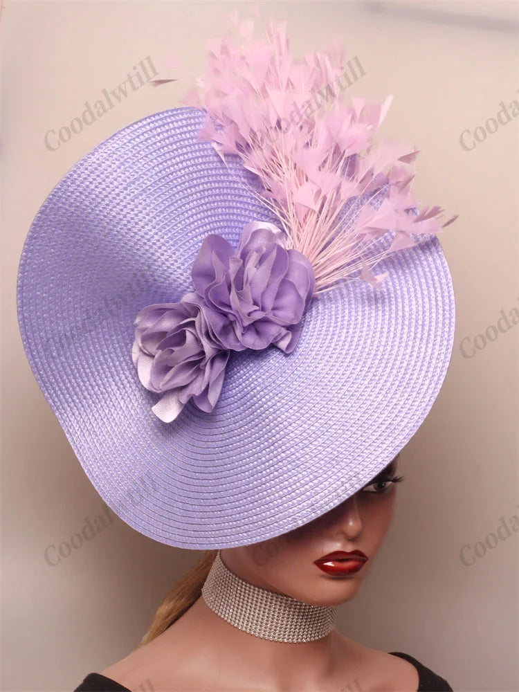 🎩 Big Derby Race Fascinator Hat – Elegant Pillbox with Flowers & Feathers