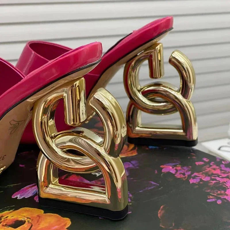 Eye-Catching Patent Leather Mules – Peep Toe High Heels