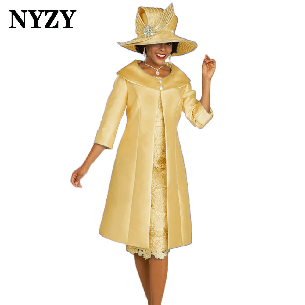 Satin 2-Piece Mother of the Bride Dress with Lace Jacket – Sky Blue Elegance