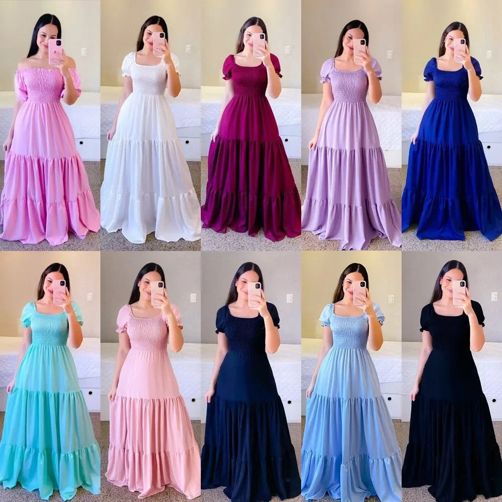 Embrace Elegance with Our Off-Shoulder Fragrant Long Solid Color Women's Dress