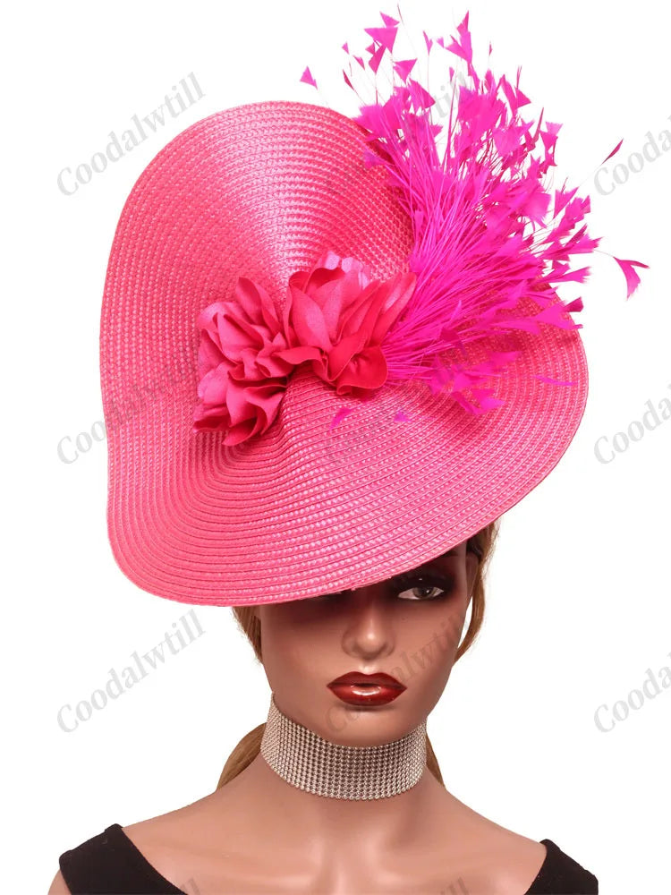 🎩 Big Derby Race Fascinator Hat – Elegant Pillbox with Flowers & Feathers