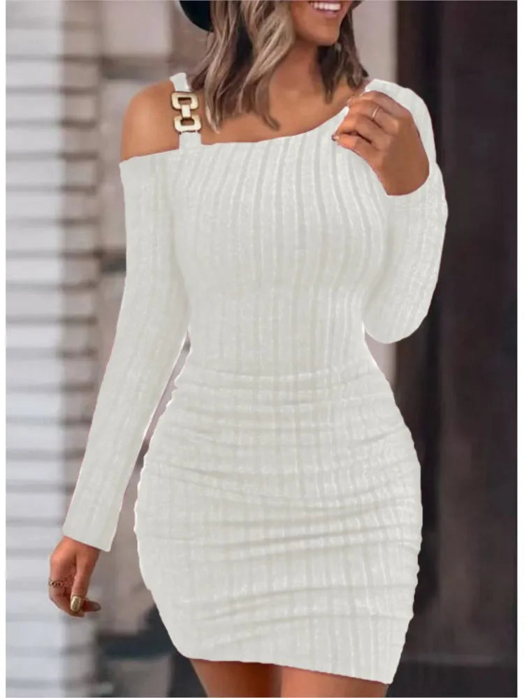Sexy Chain Off-Shoulder Mini Dress – Autumn & Winter Chic