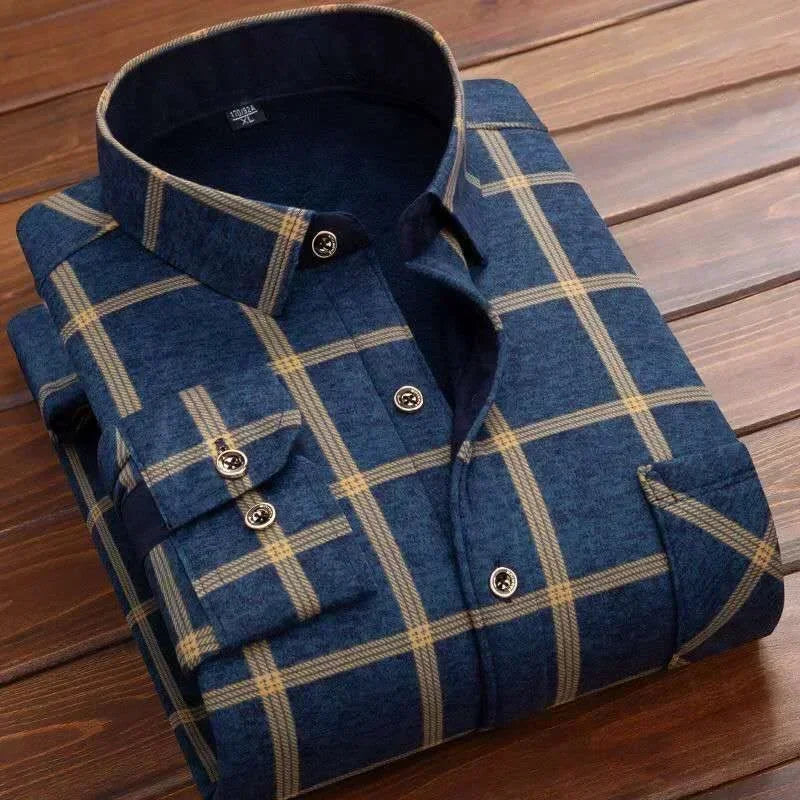 2025 Men's Autumn-Winter Plaid Shirt – Thick, Warm & Stylish