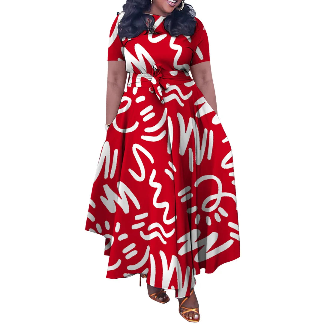 Casual Short Sleeve Woman Dress - Office Lady Spring & Summer Fashion Dress with Lace-Up Detail