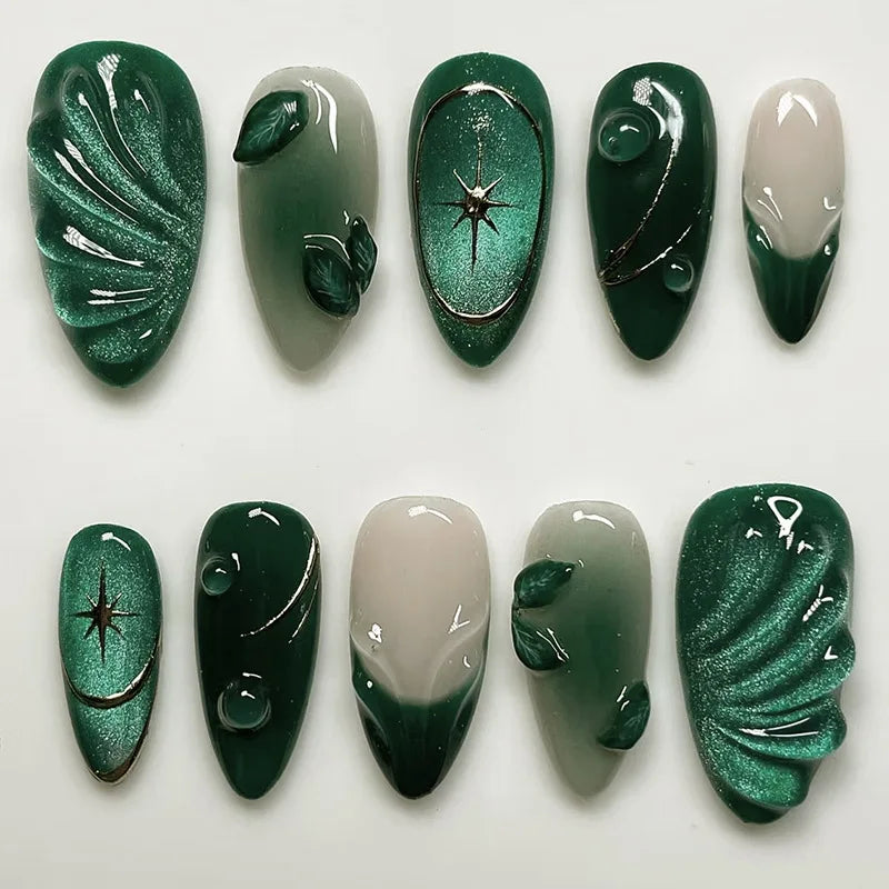 🌊 24pcs Cute Ocean Creature Press-On Nails – Yellow French Tip with Floral Fun