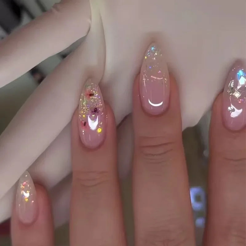 🌿 24pcs Flora Almond Press-On Nails – Mori Girl Ballet-Inspired Beauty