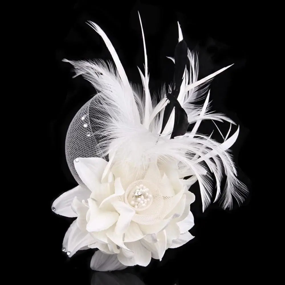 🌸 Stylish Simulated Net Flowers Fascinator Hat with Feathers