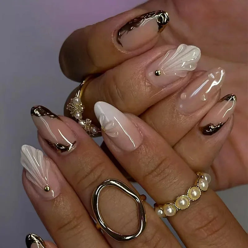 🌿 24pcs Flora Almond Press-On Nails – Mori Girl Ballet-Inspired Beauty