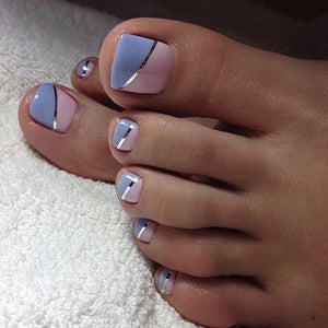 🦋 24pcs Butterfly Design Press-On Toe Nails – Short French Style with Rhinestones