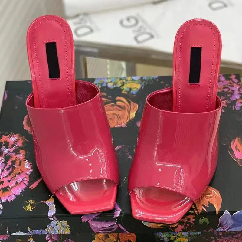Eye-Catching Patent Leather Mules – Peep Toe High Heels