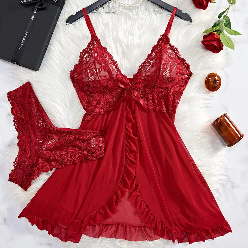 Fl Tulle Suspenders Exquisite Women's Lace Lingerie Set