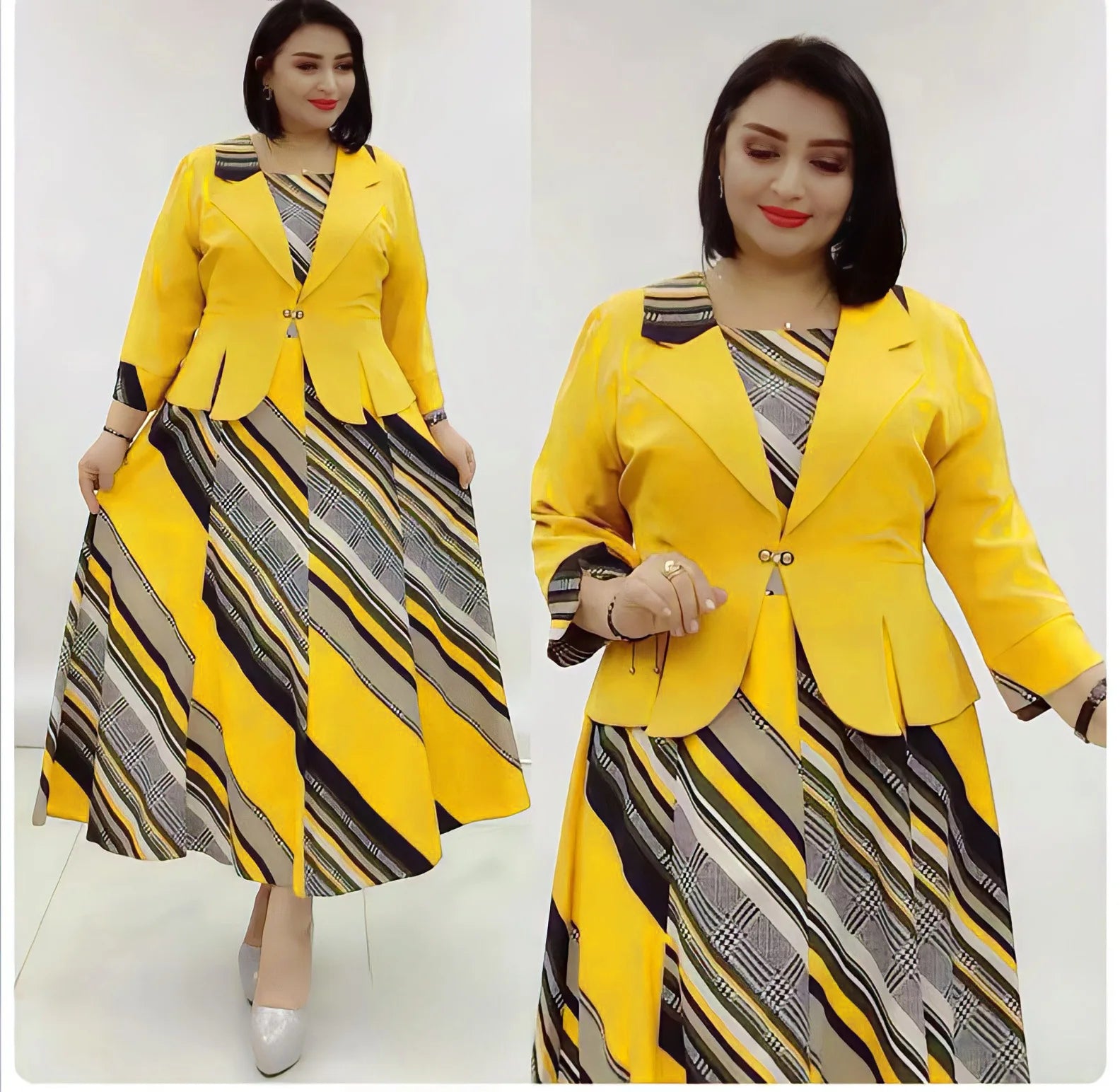African Clothes Flower Printed Two-Piece Set – Sleeveless Bodycon Mini Dress & Coat Suit for Women