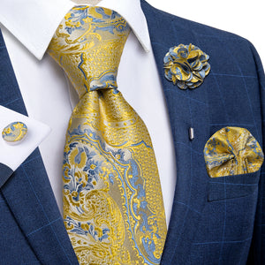Luxury Yellow Solid Silk Tie Set for Men