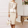 Mother of the Bride Elegant Knee-Length Dress – 3/4 Sleeves with Pearl Details