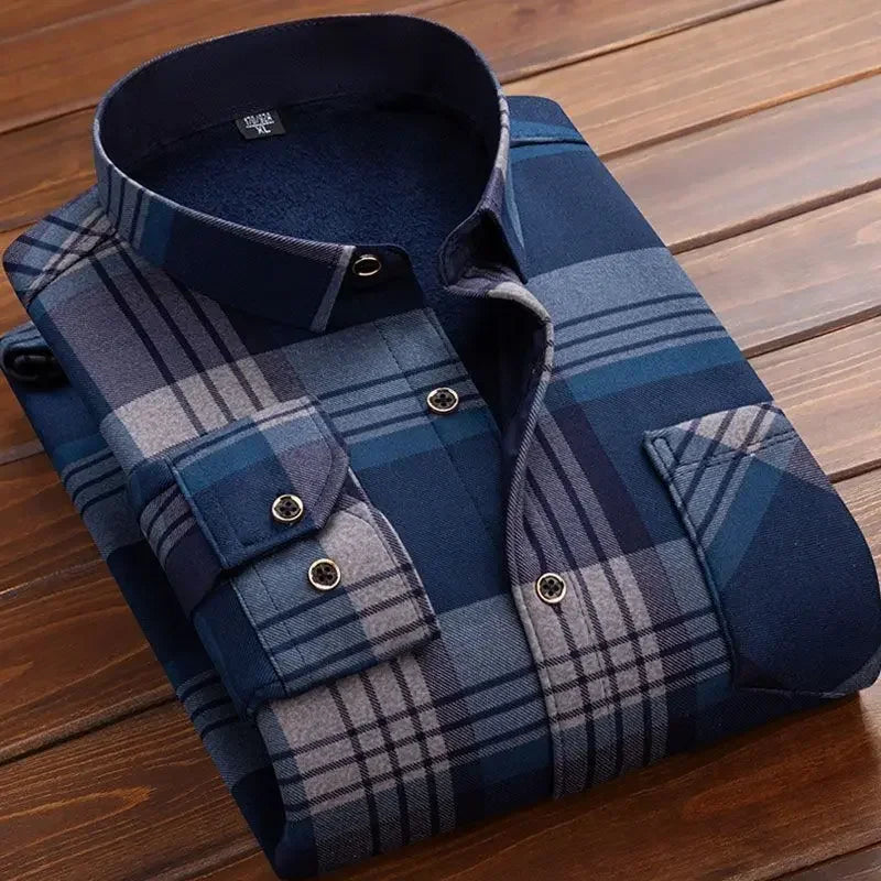 2025 Men's Autumn-Winter Plaid Shirt – Thick, Warm & Stylish