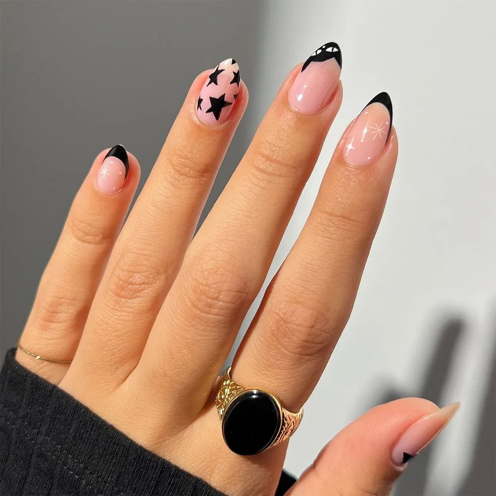 🌼 24pcs White Flower Press-On Nails – INS Yellow & Pink Blush Tones