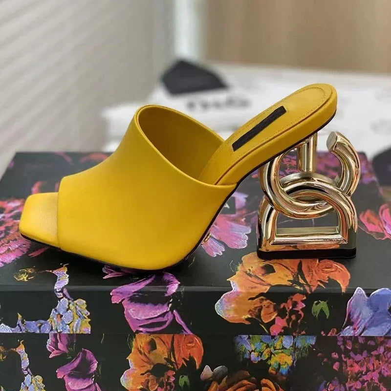 Eye-Catching Patent Leather Mules – Peep Toe High Heels