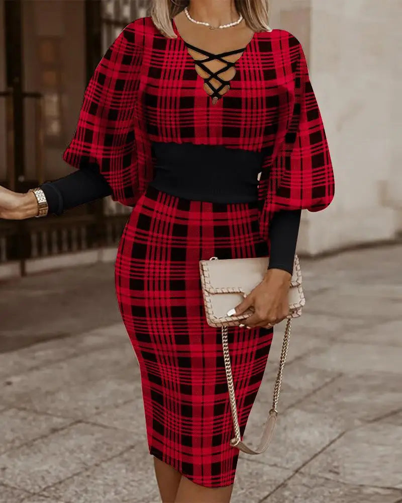 Elegant Long-Sleeved V-Neck Waist Dress for Women