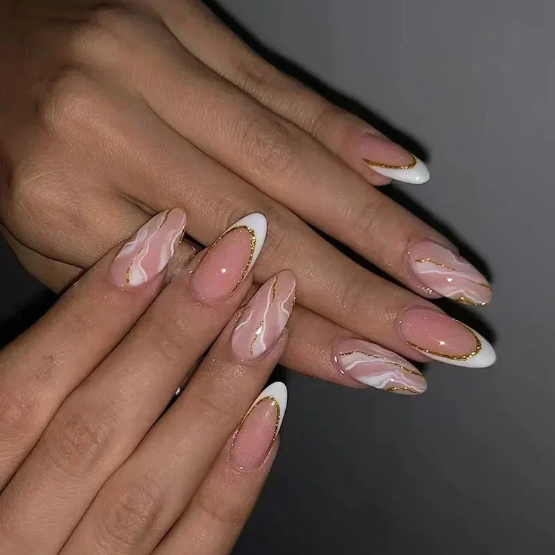 🌸 24pcs Pink Almond Press-On Nails – Sweet Summer Floral with Pearls
