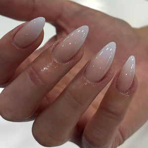 🎀 24pcs French Almond Press-On Nails – Elegant Golden Bow Design