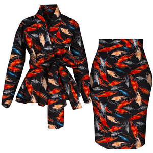 🌺 African Women Top & Skirt Set – Long Sleeve Ankara Print Suit (WY10871)