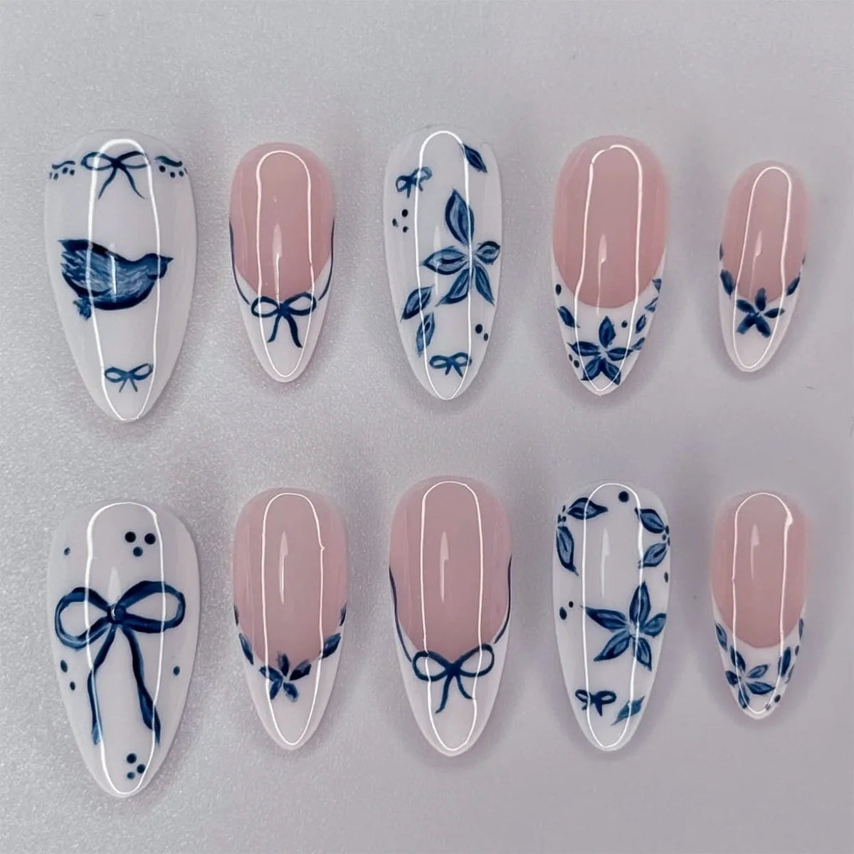 🌸 24pcs Pink Almond Press-On Nails – Sweet Summer Floral with Pearls