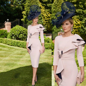 Elegant Jersey Mother of the Bride Dress – 3/4 Sleeves Tea-Length Sheath Gown