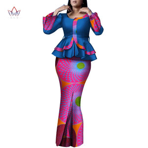 🌞 Summer African Traditional Outfit for Women – Bazin Riche Top & Skirt Set (WY9926)