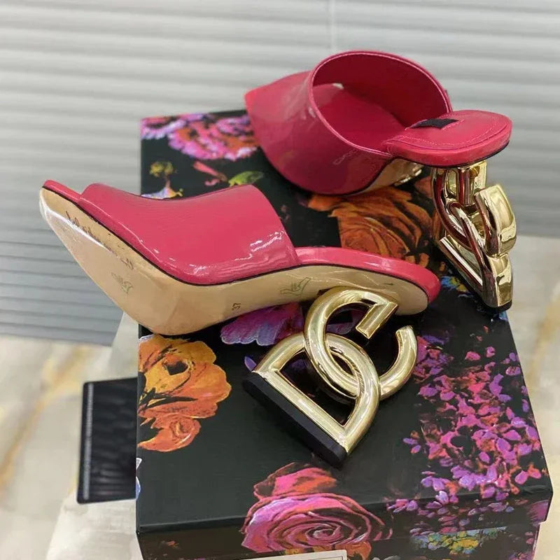 Eye-Catching Patent Leather Mules – Peep Toe High Heels