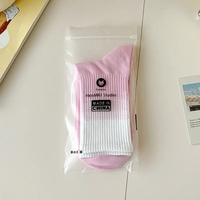 🌈 Gradient Color Mid‑Tube “Dopamine” Socks