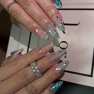 🌿 24pcs Flora Almond Press-On Nails – Mori Girl Ballet-Inspired Beauty