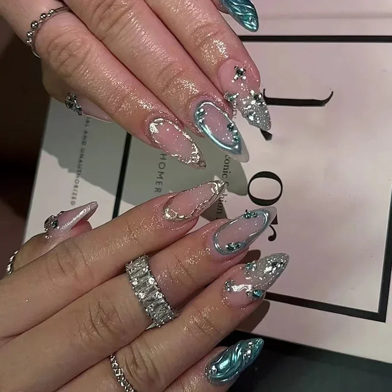 🌿 24pcs Flora Almond Press-On Nails – Mori Girl Ballet-Inspired Beauty