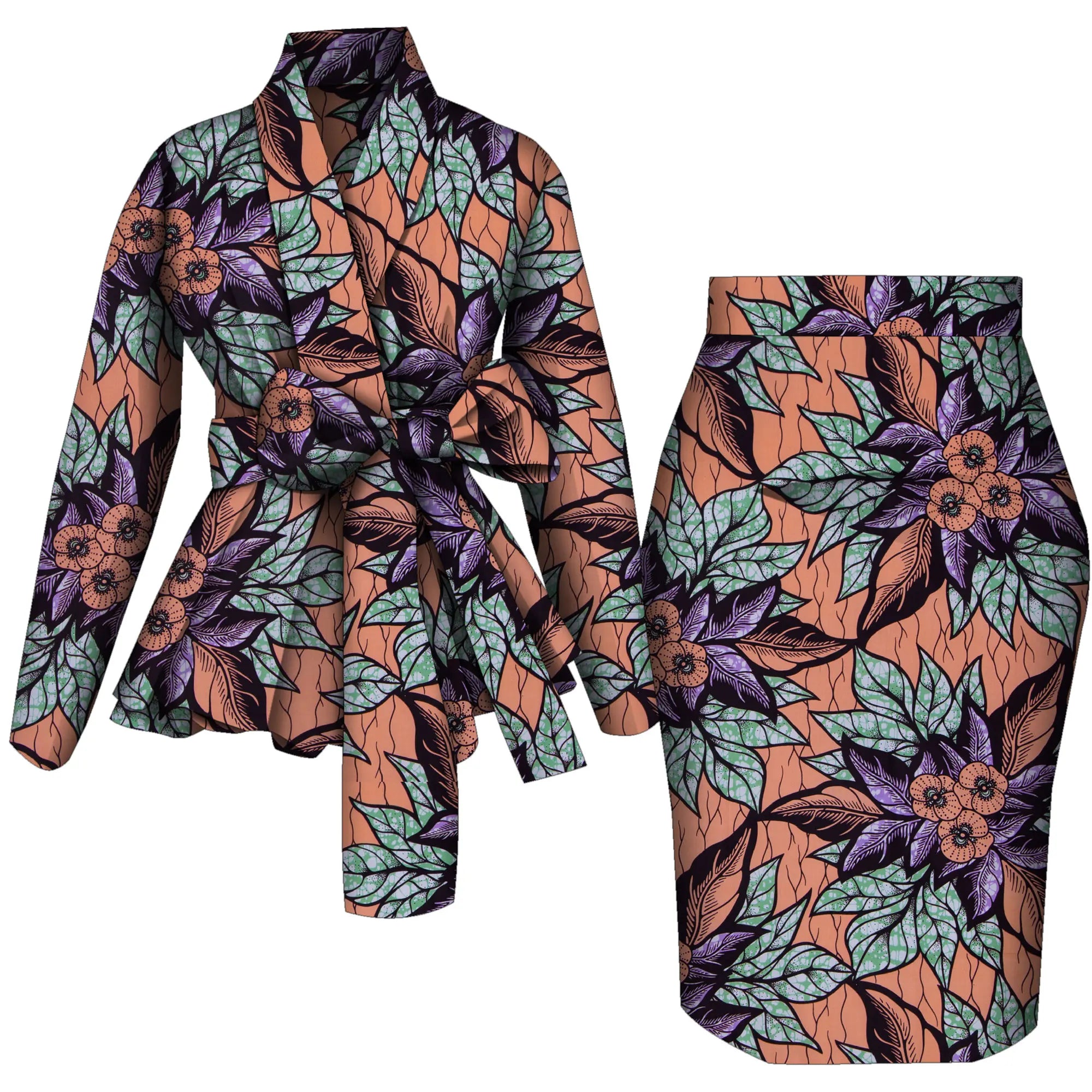🌺 African Women Top & Skirt Set – Long Sleeve Ankara Print Suit (WY10871)