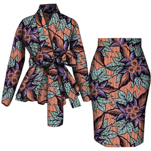 🌺 African Women Top & Skirt Set – Long Sleeve Ankara Print Suit (WY10871)