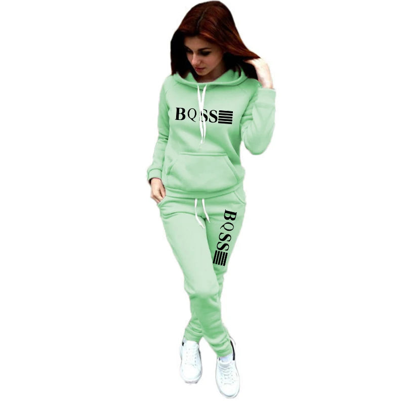 Autumn Winter Women's Tracksuit Casual Hooded Sweatshirt & Jogging Pants Set – Fleece Warm Outfit (2024 Daily Commuting Clothing)