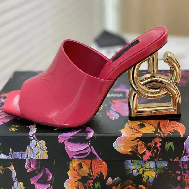 Eye-Catching Patent Leather Mules – Peep Toe High Heels
