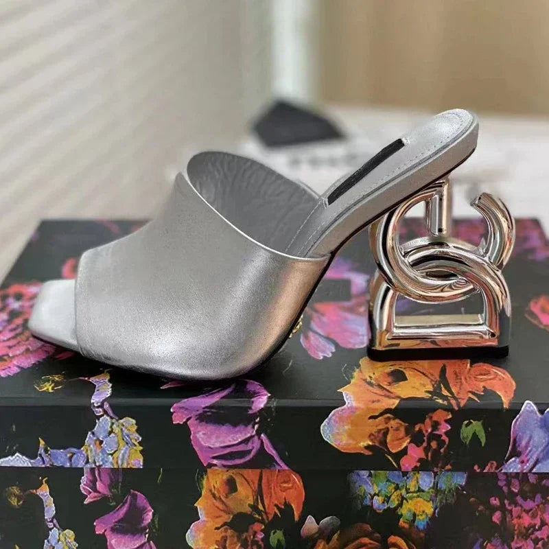 Eye-Catching Patent Leather Mules – Peep Toe High Heels