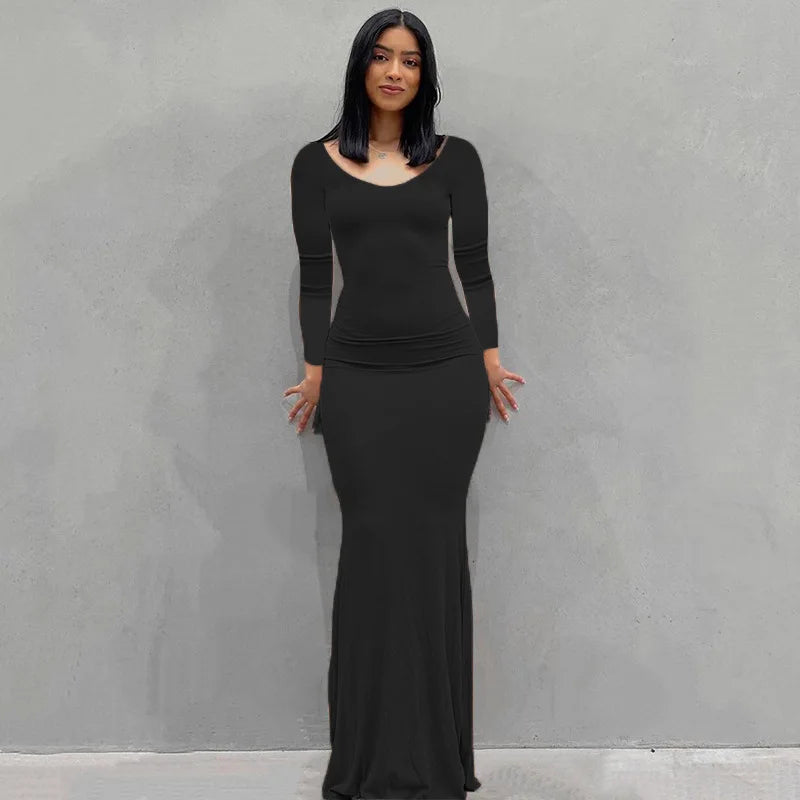 🖤 2024 Y2K Black Spaghetti‑Strap Trumpet Maxi Dress