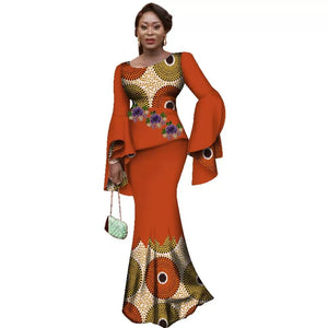 🔥 SALE! African Women Luxury Skirt Set – Flare Sleeve Top & Slim Maxi Skirt