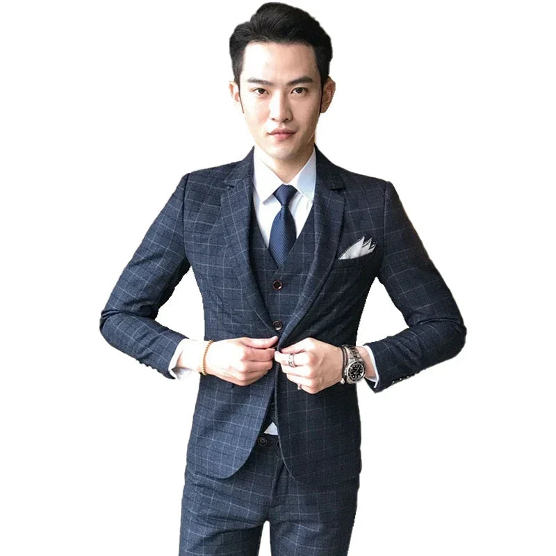 Men’s 3-Piece Plaid Suit – Classic Style with Modern Flair