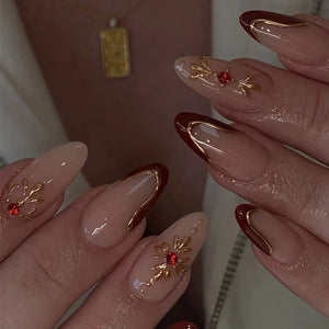 ⭐ 24pcs Simple French Almond Press-On Nails – Chic Stars & Easy Style