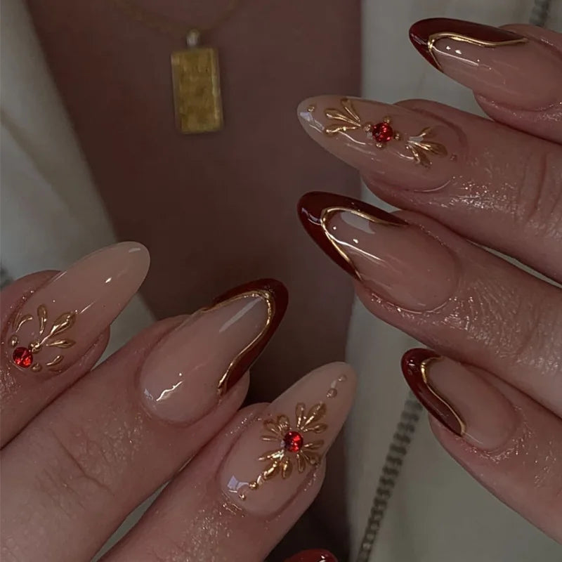 ⭐ 24pcs Simple French Almond Press-On Nails – Chic Stars & Easy Style