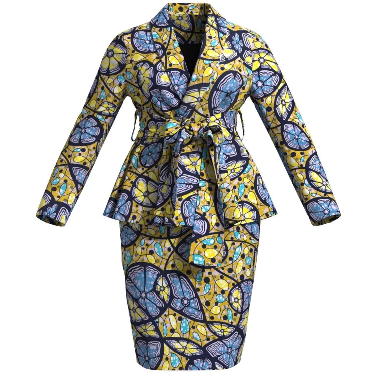 🌺 African Women Top & Skirt Set – Long Sleeve Ankara Print Suit (WY10871)