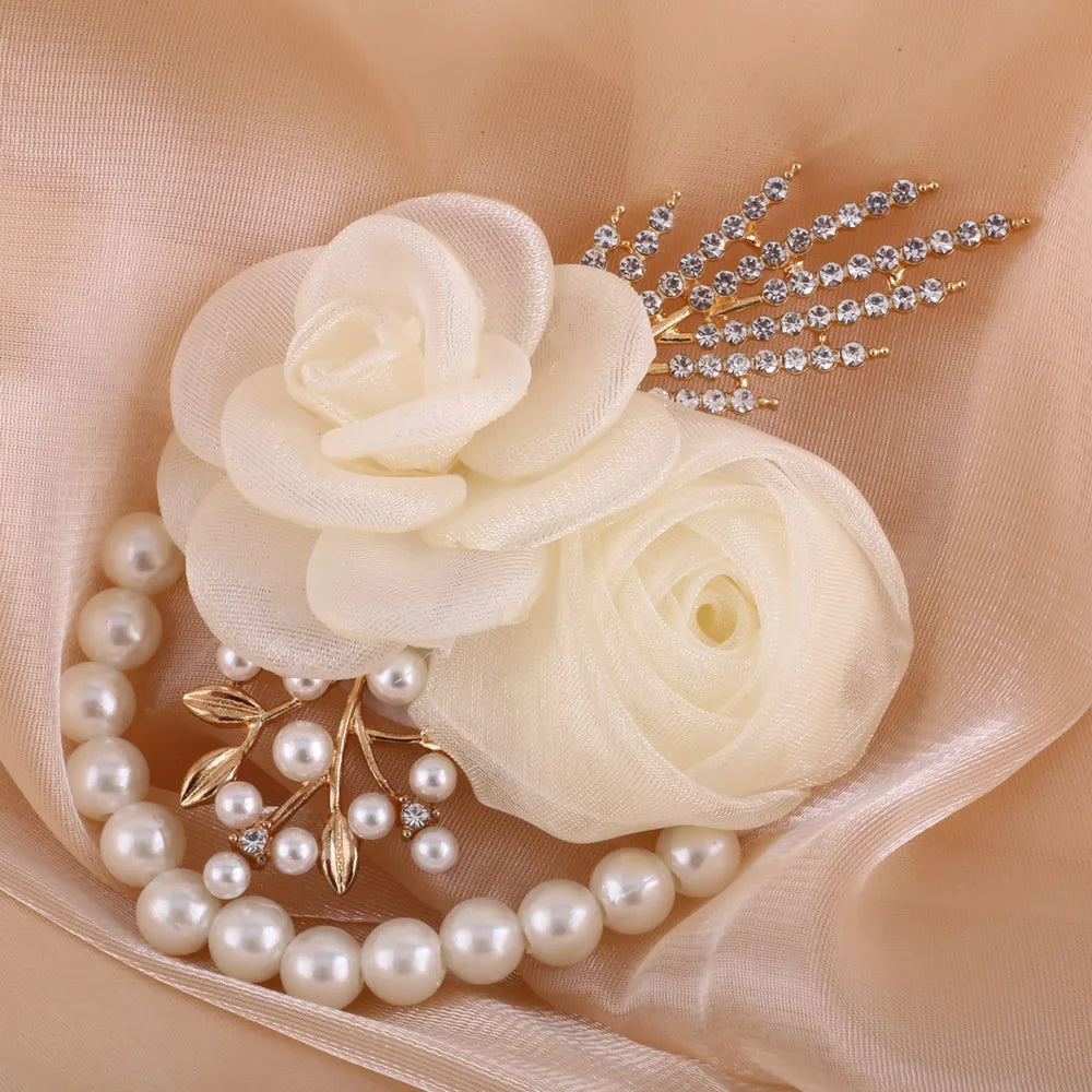 Ivory Rose Wrist Corsage & Boutonniere Set – Elegance for Every Occasion