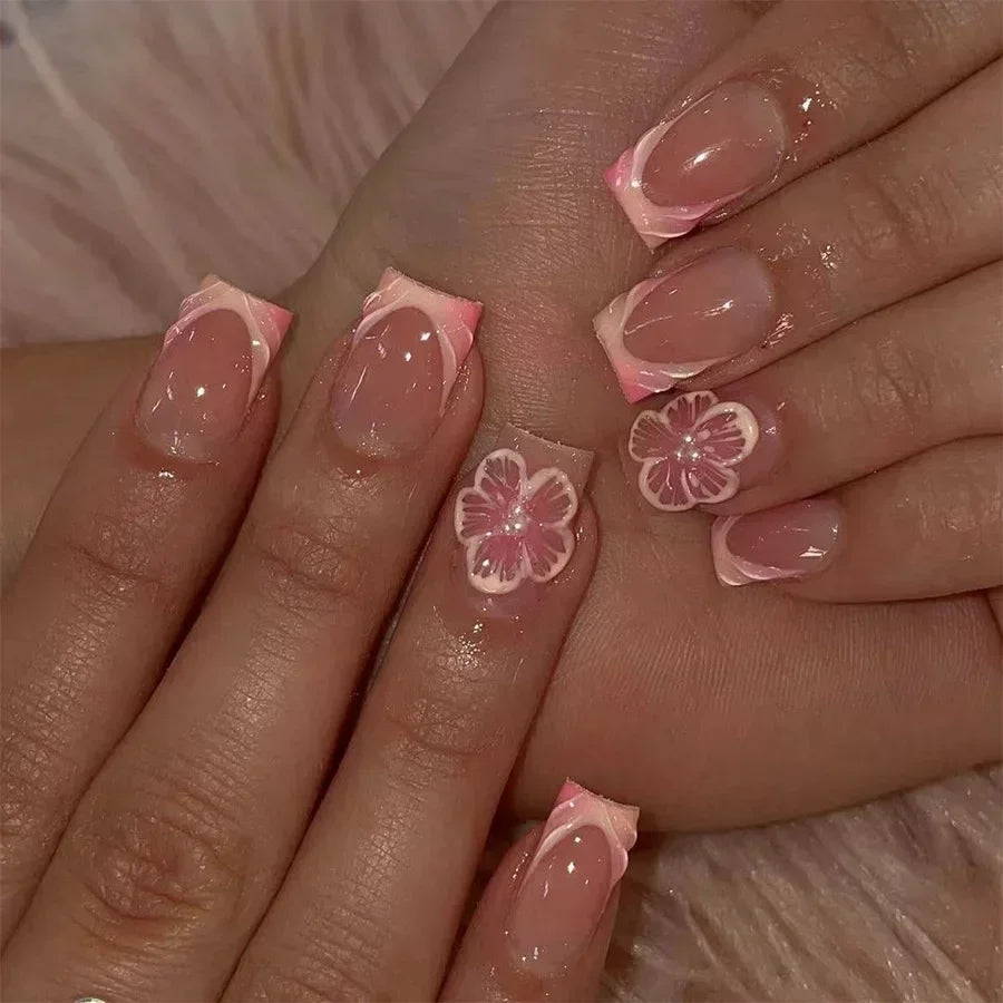 🤍 24pcs Nude White French Press-On Nails – Short Square, Simple & Stylish
