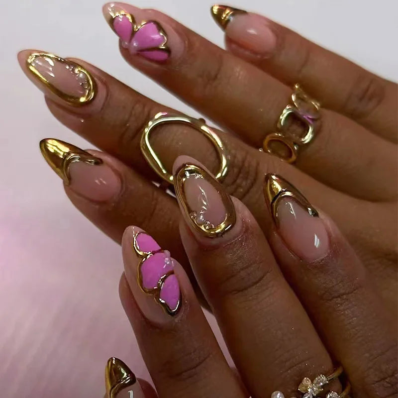 ⭐ 24pcs Simple French Almond Press-On Nails – Chic Stars & Easy Style